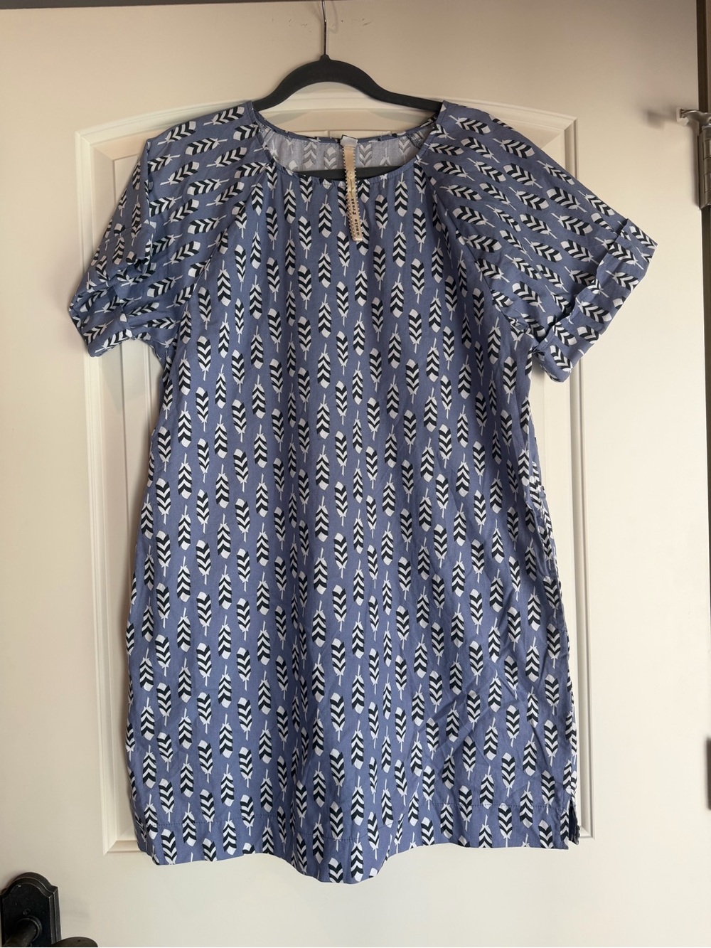 Uncle Frank Feather Print Cotton Shift Dress Women's Large